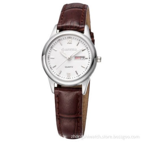 Ladies' Fashion Watches, Silver Circle Stainless Steel Case with Genuine Leather Band